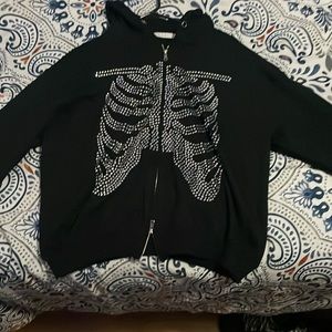 Mnml skeleton rhinestone hoodie (m)